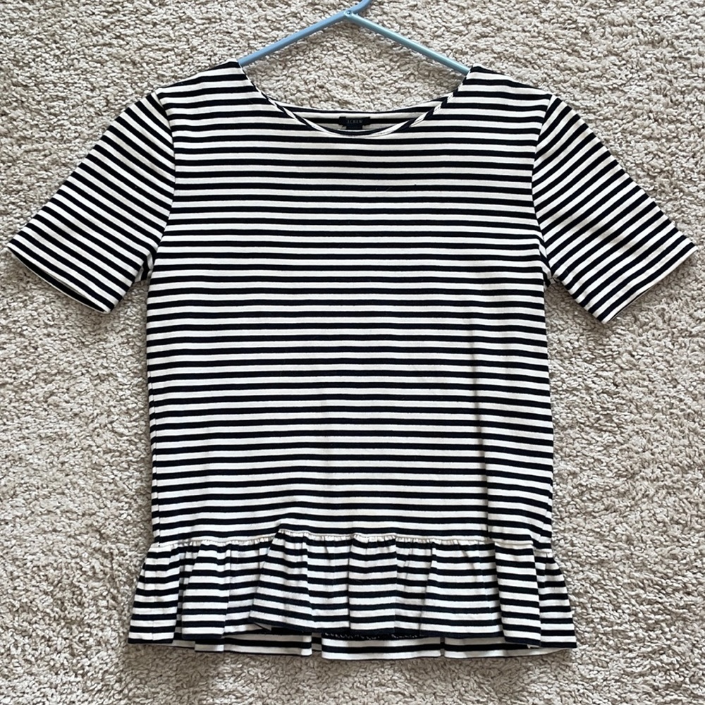 J Crew Navy & White Stripe Peplum Top